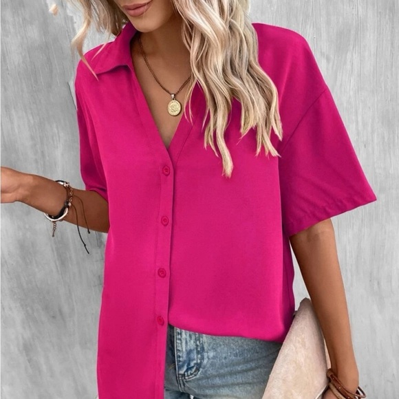 New v neck button down short sleeve top - Picture 5 of 8